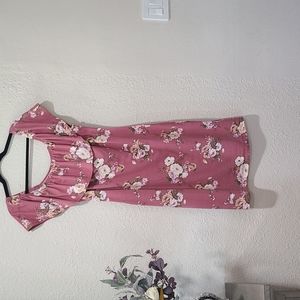 XL Mauve Over The Shoulder Bodycon Floral Dress